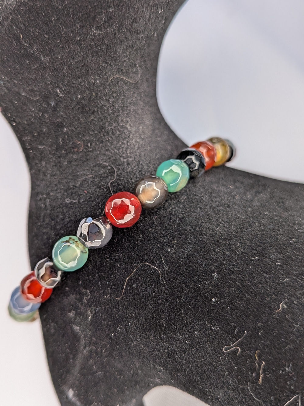 Faceted Fire Agate Natural Gemstone Beaded Stretch Bracelet Colorful Multi Color